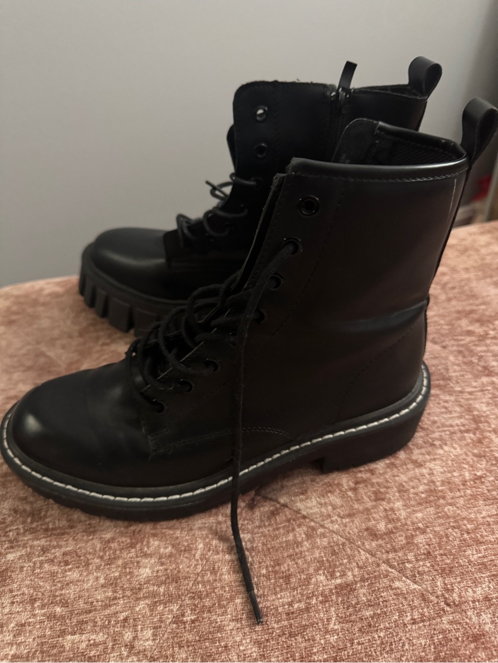 Black Lace-Up Combat Boots - Women's Stylish Ankle Boot